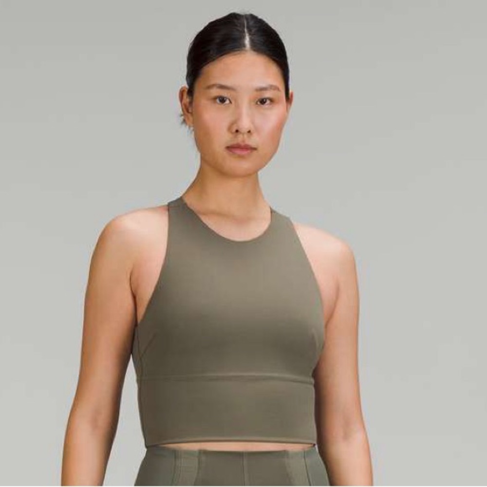 Size 2 Lululemon Logo Elastic Everlux Shelf Tank Top in Army Green/White Opal